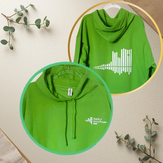 organisation ecologique politique sweat capuche lime vert avec logo imprimé coeur & dos webp 540x540