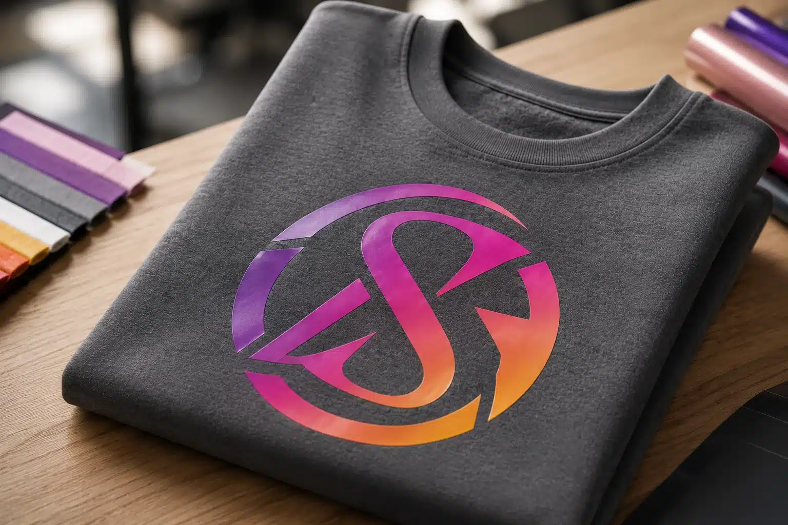 Logo couleur en flocage imprimable sur sweat gris