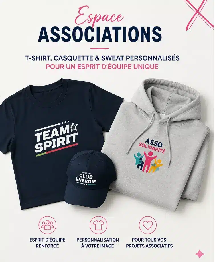 Textiles et accessoires pour associations et clubs, avec ou sans personnalisation