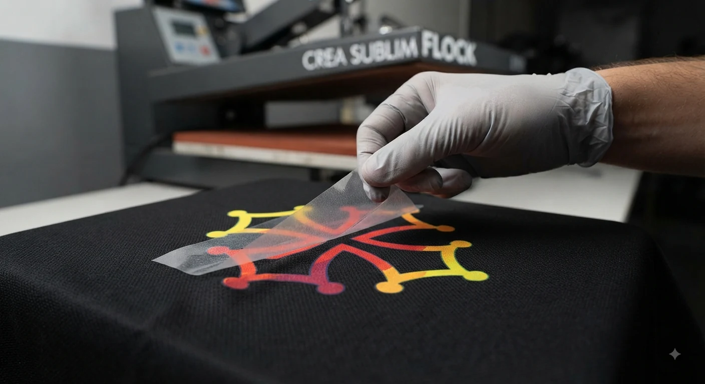 Réalisation d’un flocage textile dans l’atelier CREA SUBLIM FLOCK à Narbonne